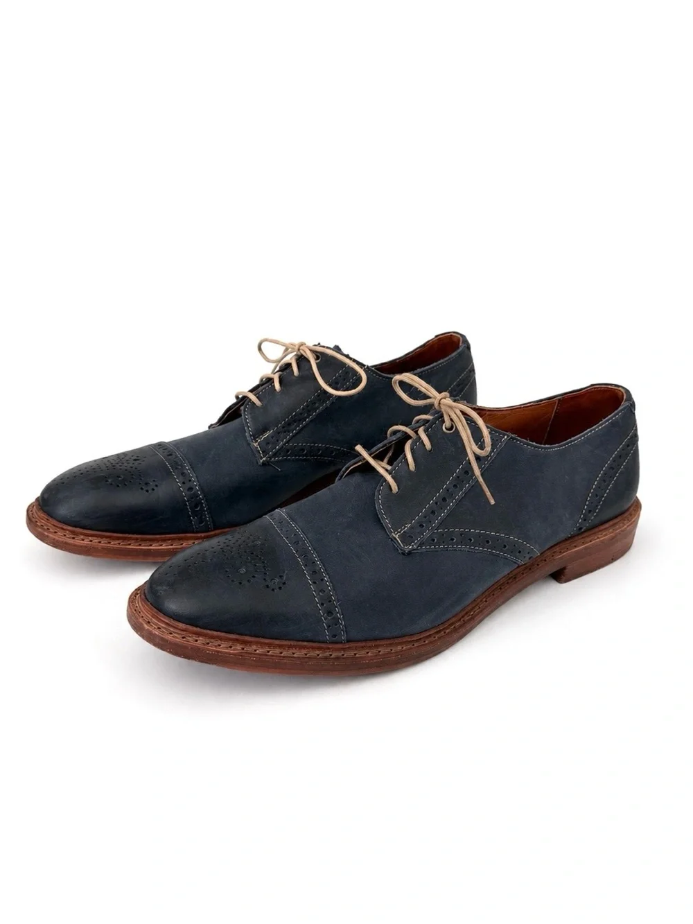 Allen Edmonds Bainbridge Navy Blue Leather Brogue Cap Toe Derby Shoes